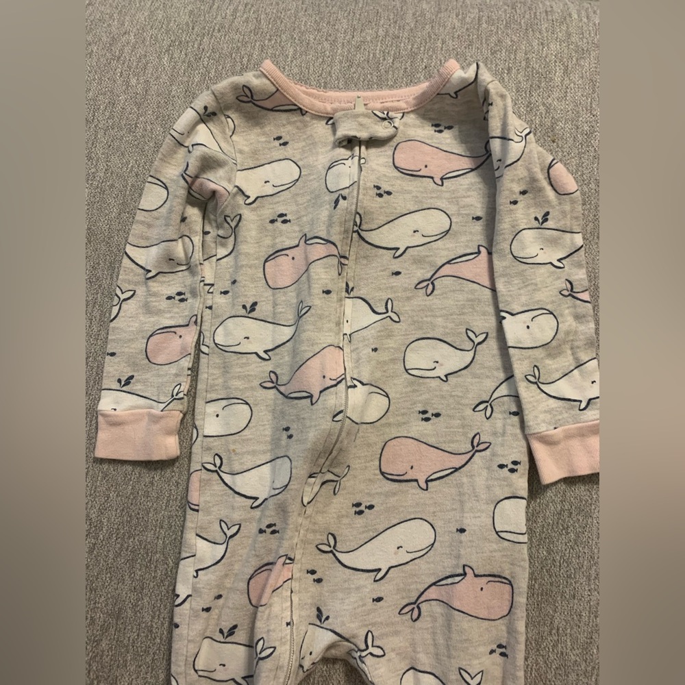 Lot of 3 baby pajamas carters size 18 months fleece sloths, butterfly & whales - Picture 3 of 10